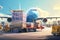 logistics and transportation of goods by plane in the airport. 3d rendering, airplane cargo transportation by plane, unloading