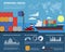 Logistics and transportation infographic with container, crane ship and infographic elements.