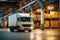 Logistics and transportation. White truck in the warehouse with boxes. for advertising