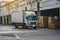 Logistics and transportation. White truck in the warehouse with boxes. for advertising