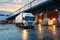 Logistics and transportation. White truck in the warehouse with boxes. for advertising