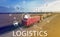 Logistics. Truck on country road and scheme with icons