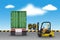 Logistics warehouse and loading dock, rubber wheels transportation and supply, Industrial scene
