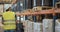 Logistics worker inspecting items in a large warehouse