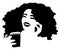 Logo african woman natural afro hair calling and drinking coffee