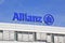 Logo of Allianz Insurance Company on their office building in Unterfoehring near Munich