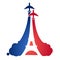 Logo as a tourist flying aircraft, with a silhouette of the Eiffel tower and the symbolism of the French flag