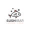 Logo of Asian Street Fast Food Bar or Shop, Sushi, Maki, Onigiri Salmon Roll with Chopsticks,