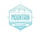 Logo badge for creative design project. Label related to mountain theme - blue mountain on a white background.