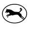 Logo Banner Image  Jumping Dog  in Oval Shape on White Background