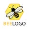 Logo of a bee on a honeycomb. Stylized logo with a honey bee. Hornet. Icon with insect. The farm.