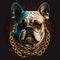 logo bulldog vector art gold chain artic wearing glasses on black background generative AI