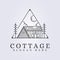 logo of cabin cottage line art icon sign symbol vector illustration design.