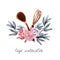 Logo for cake shop and bakery, kitchen with floral elements