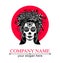 Logo in Calavera style. Dia de los muertos, Day of the dead is a Mexican holiday. Girl with flowers in her hair and Woman with