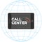 Logo Call Center. Smartphone, stylish inscription, sound waves. Horizontal phone