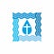 Logo church. Christian symbols. Cross, waves and drop. Jesus - the source of living water