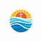 Logo church. Christian symbols. Waves, cross, sun, streams of water alive