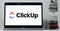 Logo of ClickUp, a productivity and product management software, displayed on a laptop screen