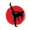 Logo for the club of martial arts. Karate, kung fu or wushu. Silhouette of a fighter against the background of the red