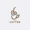 Logo for coffee. A cup of drink and a font in Greek style. Flat symbol EPS10.