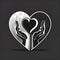 Logo concept two hands in the middle of a heart, solid dark background. Heart as a symbol of affectid love