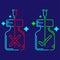 Logo covid-19 vaccine Cross and Check mark sign in bottle and Syringe Tip with cross icon, Vaccination side effects risk right and