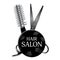 Logo design hair salon with scissors and hairbrush. Haircut symbol. Vector