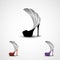 Logo design template. Modern female fashion shoe on a high heel with a silver wing. Black, red and purple variation