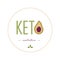 The logo and emblem of the ketogenic nutrition, ketogenic diet. Circle with the words keto and avocado. A sign for a