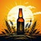 logo emblem symbol of a beer bottle with malt wheat on orange background