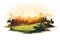 Logo Forest Landscape and Golf Course with Sunset Isolated on White Background. Generative ai
