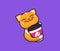 The logo funny cat with coffee. Food logotype, cute animal, kitty cartoon character