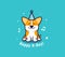 The logo Happy Birthday with dog. Logotype with funny corgi and lettering phrase.