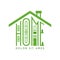 logo home stay comfortable, cozy, and environmentally friendly. Logo green house with many windows.