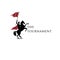 Logo of a horseman riding a horse carrying a flag. spartan logo. War