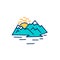 Logo icon flat mountain by the lake, sunrise or sunset