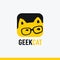 Logo, icon Geek cat logo templates, stylized cartoon cat in a smart black glasses, black yellow