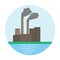 Logo icon of industrial factory with polluted smoke.