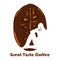 Logo illustration of a man drinking a cup of coffee leaning inside a large coffee bean. It is suitable for cafe company advertisin