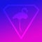 Logo Image Bird Flamingo standing in a Diamond Shape on Blue Magenta  Background