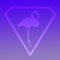 Logo Image Bird Flamingo standing in a Diamond Shape on Blue Violet Background