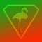 Logo Image Bird Flamingo standing in a Diamond Shape on Green Orange Background