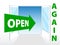 Logo with the inscription on green arrow  Open. Two open doors. Open again for your web site design, logo, app, UI.