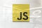 Logo javascript on glossy office wall realistic texture