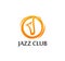 Logo for Jazz Club in golden color with Sax silhouette