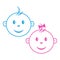 Logo kids. Boy and girl. Face baby. Blue and pink colors. Vector illustration