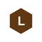 Logo L with a brown hexagon background