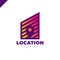 Logo Location map negative space symbol in the line city build vector design template. Geo point logotype with rate or graph sign