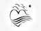 Logo love heart birds and waves ocean beach vector image